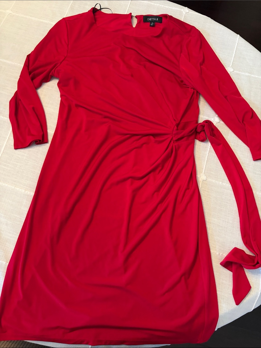 Chetta B Red Long-Sleeve Tie-Waist Sheath Dress